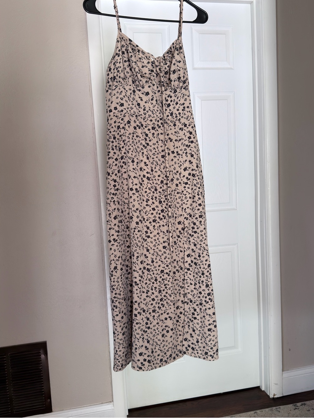 SHEIN Beige Floral Slip Dress with Black Print